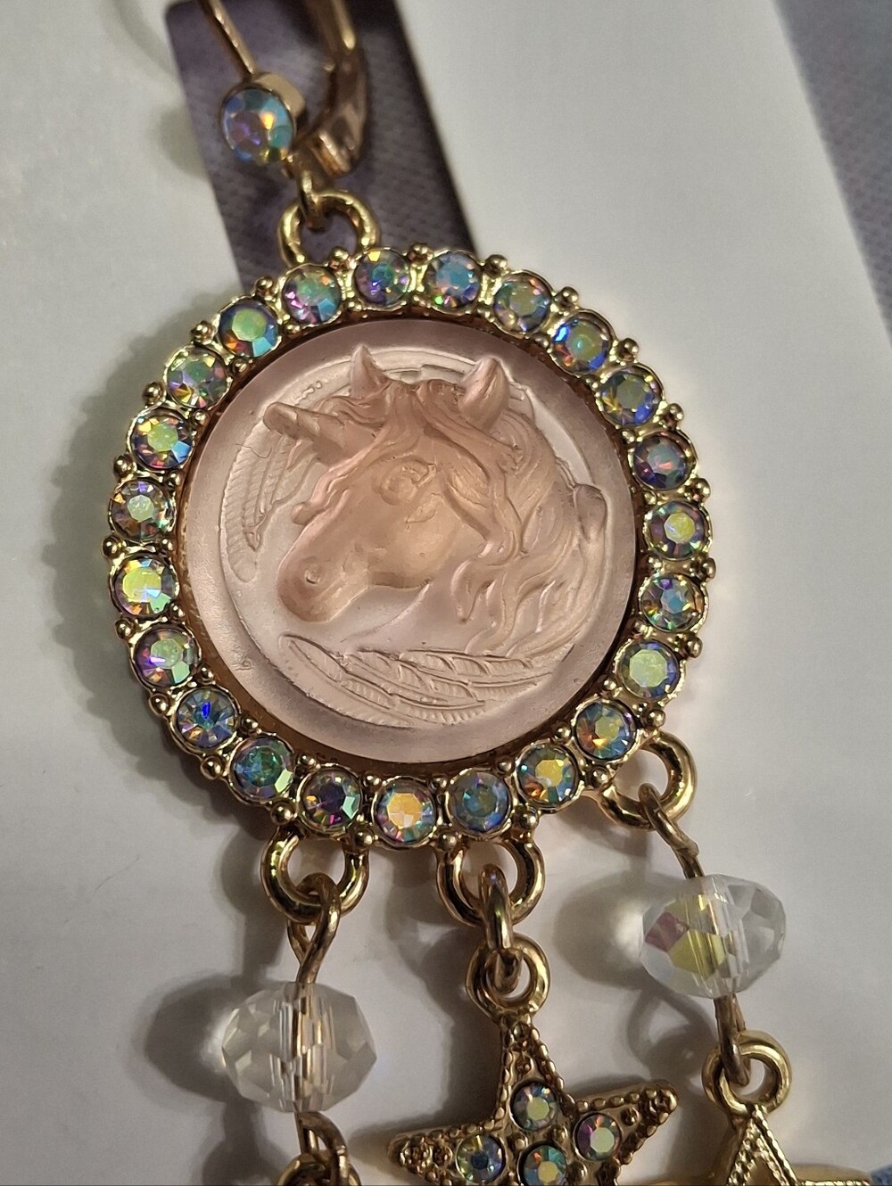 Kirks Folly Pink Crystal Unicorn Earrings - Picture 4 of 7